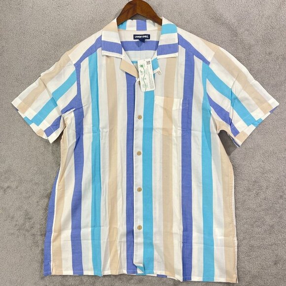 NEW Lands' End Men's L Striped Button-Down Shirt Traditional Fit Cotton/Viscose - Picture 1 of 8